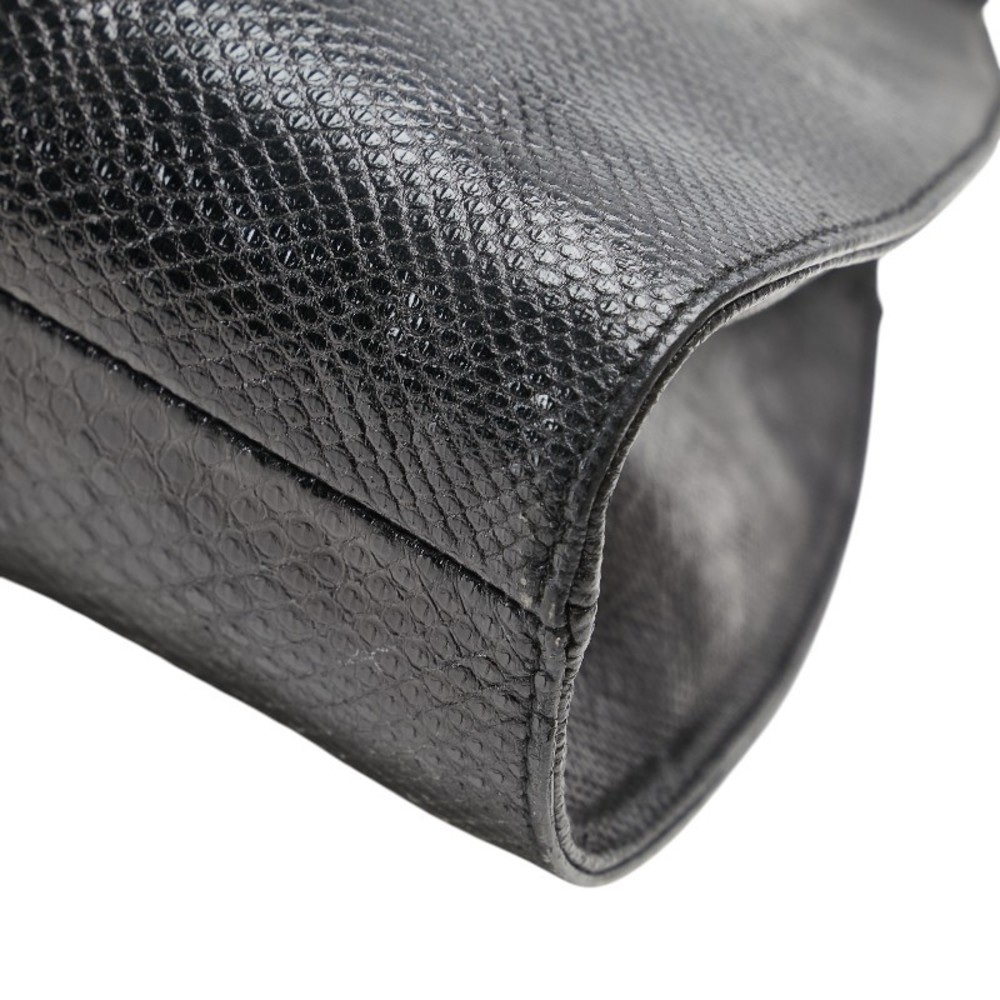 Gucci Logo Plate Python Handbag Black Leather - image 5